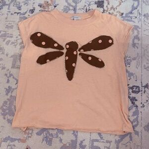 Repurposed hand stitched Shirt with Brown Dragonfly Design